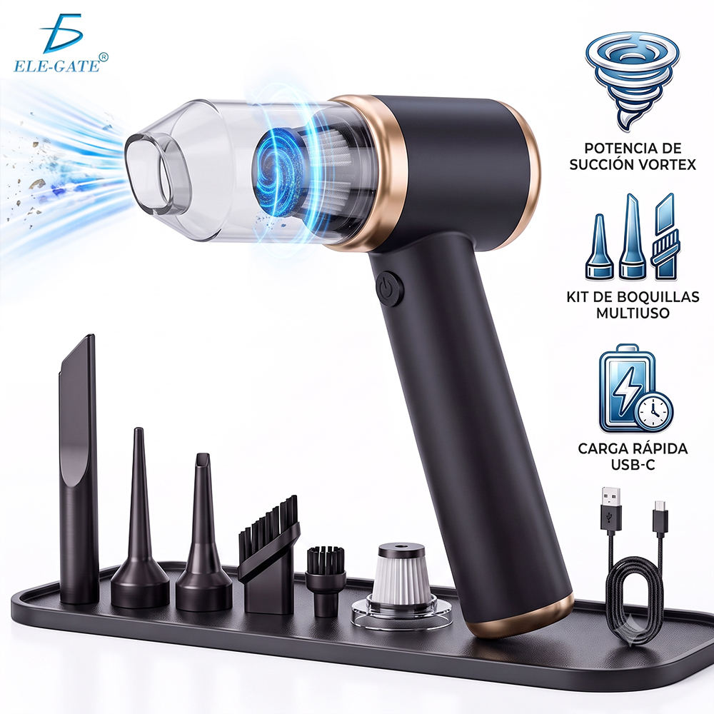Aspiradora Portátil Inalámbrica 8000Pa 2 en 1 Succión y Soplado USB-C con Filtro HEPA Lavable