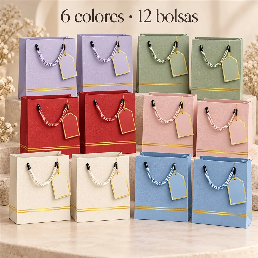 Bolsas de regalo con asas y etiqueta, paquete de 12 piezas - Imagen 3