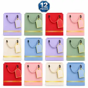 Bolsas de regalo con asas y etiqueta, paquete de 12 piezas