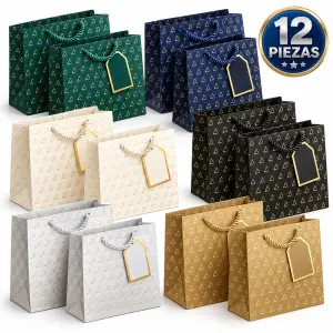 Bolsas de regalo con triángulos dorados, paquete de 12