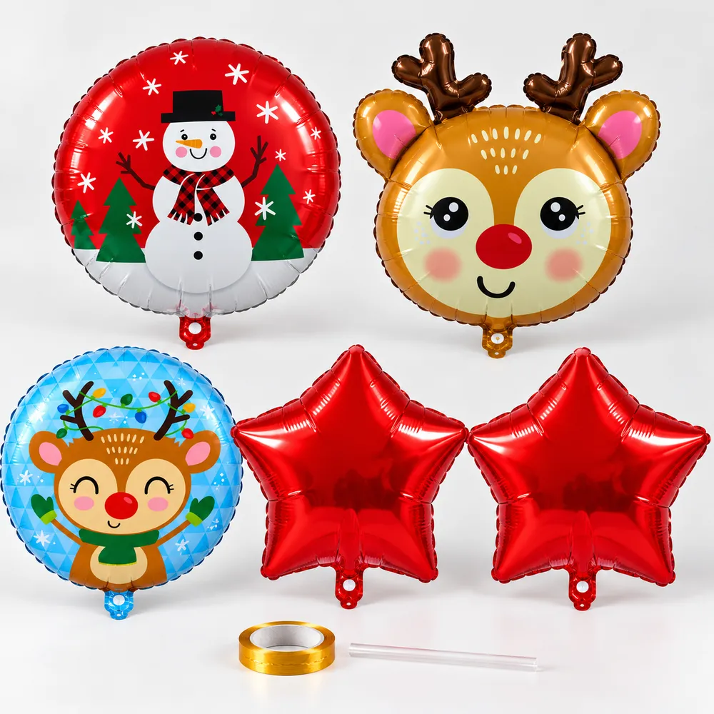 Kit De 5 Globos Metálicos Navideños Con Reno Y Estrellas - Imagen 3