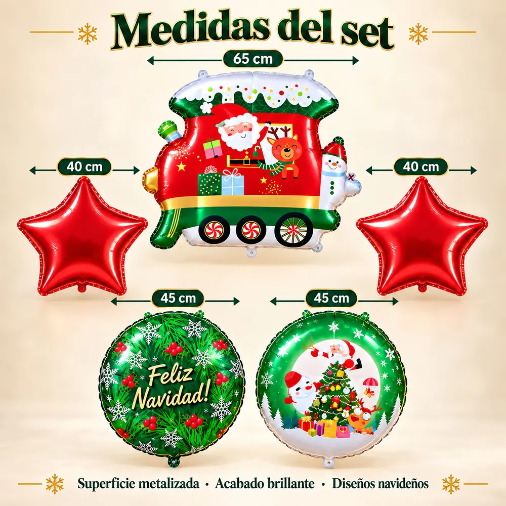 Kit de 5 globos navideños con tren de Santa de 65 cm - Imagen 4