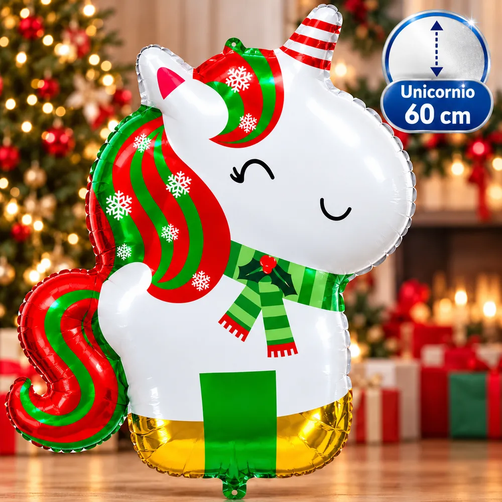 Kit De 5 Globos Metálicos Navideños Con Unicornio - Imagen 2