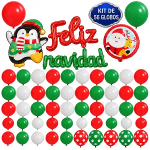 Kit de 56 globos navideños con Santa y pingüino