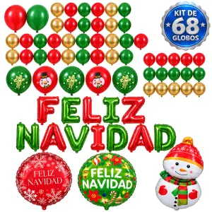 Kit de 68 globos navideños con letras Feliz Navidad
