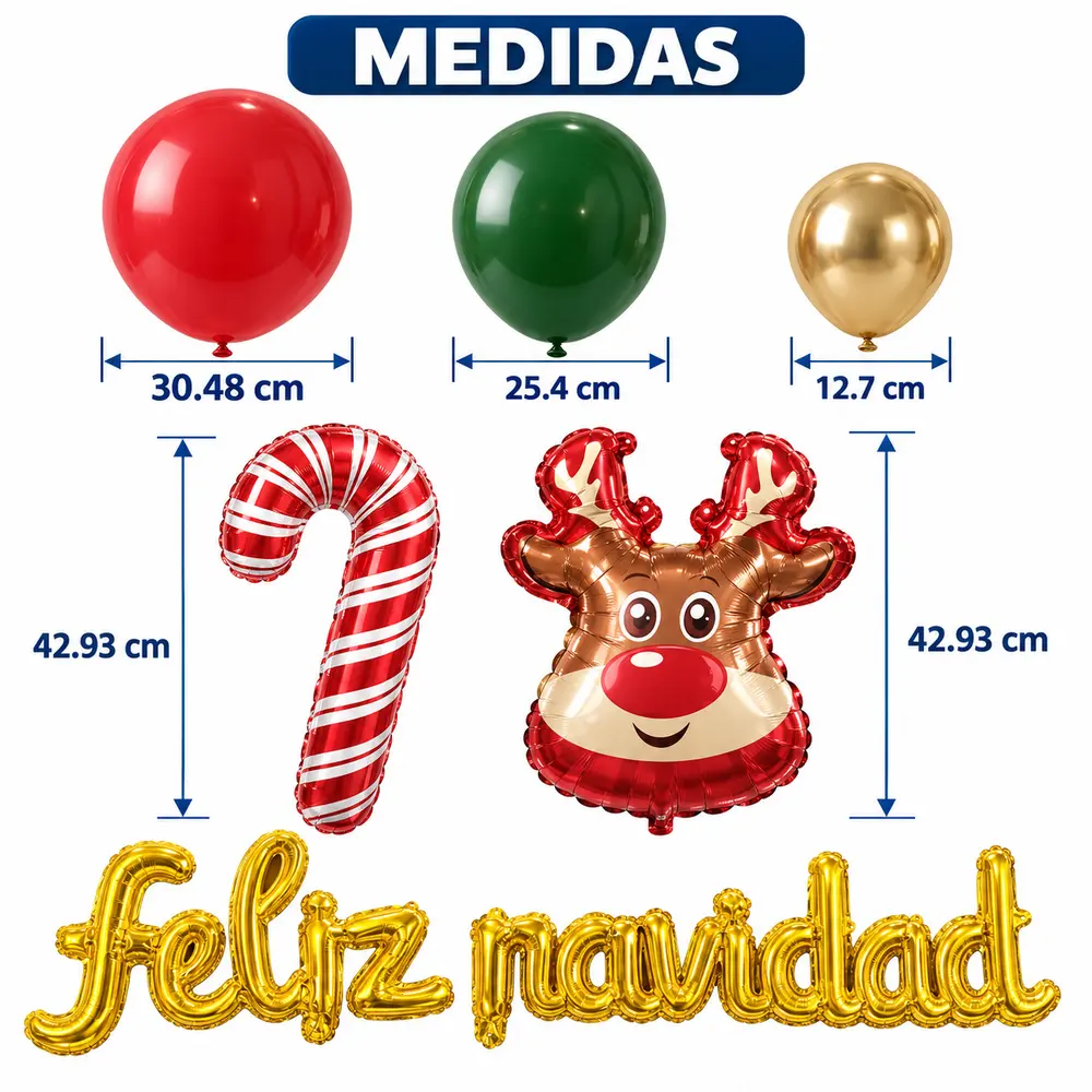 Kit de 64 globos navideños con renos y Feliz Navidad - Imagen 4
