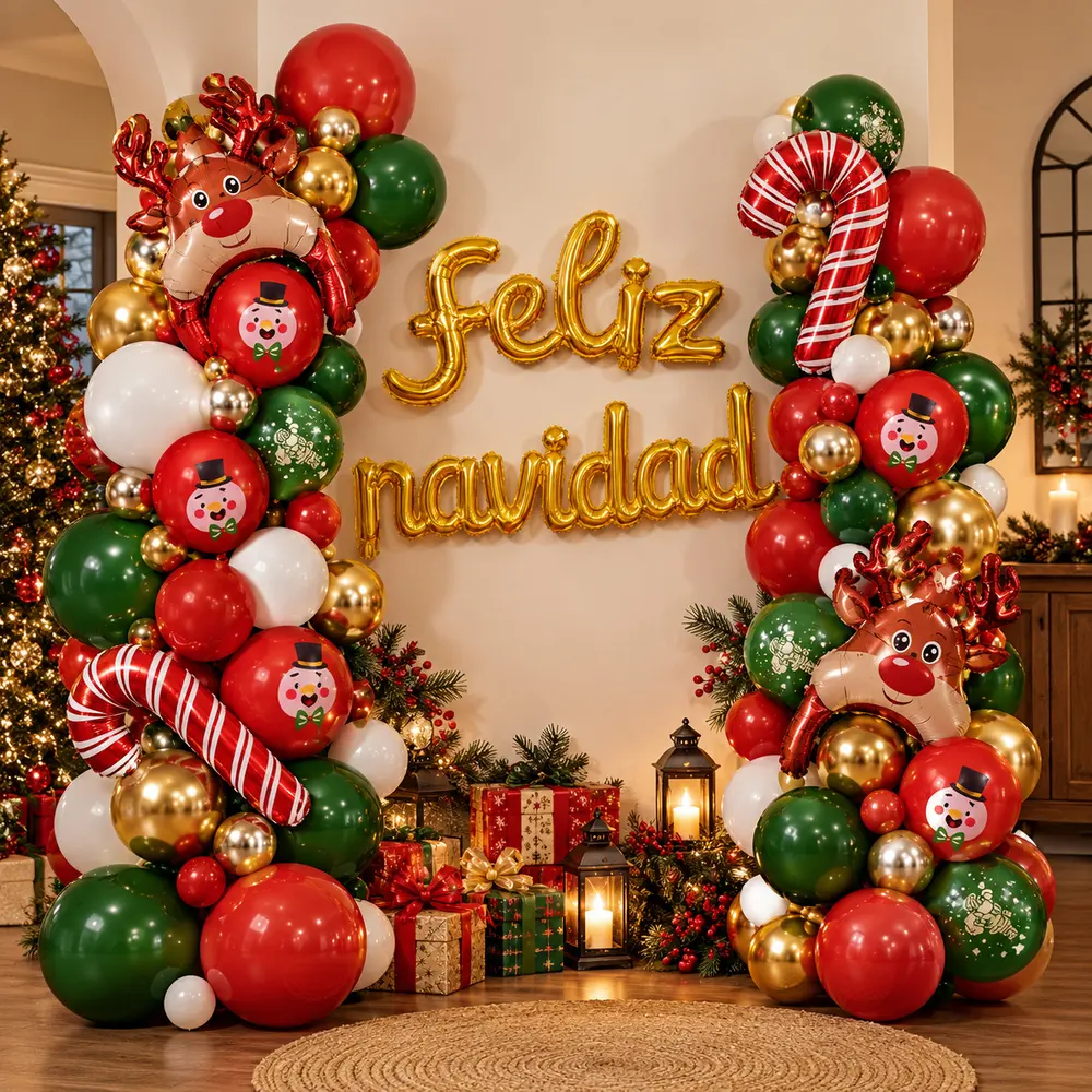 Kit de 64 globos navideños con renos y Feliz Navidad - Imagen 2