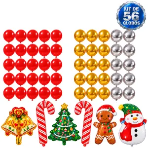Kit de 56 globos navideños con 6 figuras de 40 cm