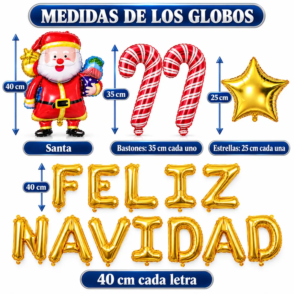 Kit de 68 globos navideños con Santa y letras doradas - Imagen 4