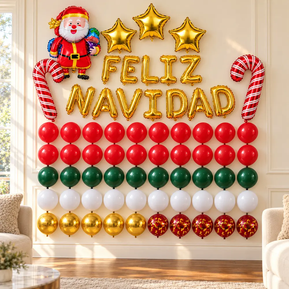 Kit de 68 globos navideños con Santa y letras doradas - Imagen 3