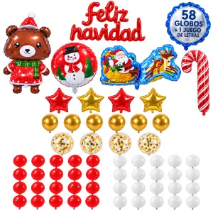 Kit de 58 globos navideños y letras Feliz Navidad