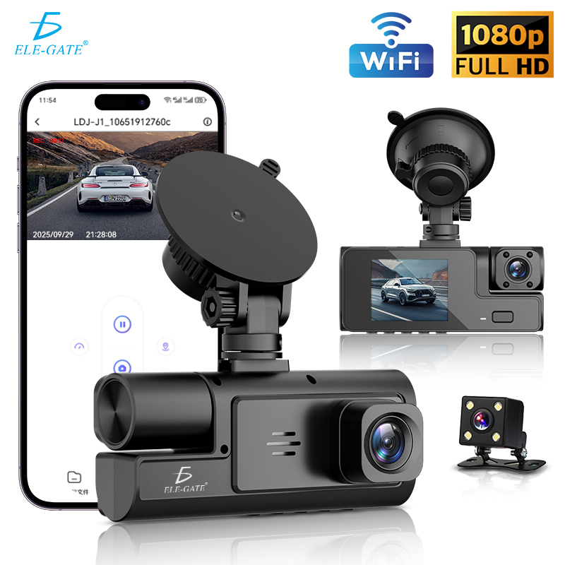 Cámara de Seguridad DVR (Frontal + Interior) con Pantalla Compacta de 2.0" Visión Nocturna IR con 3 Cámaras