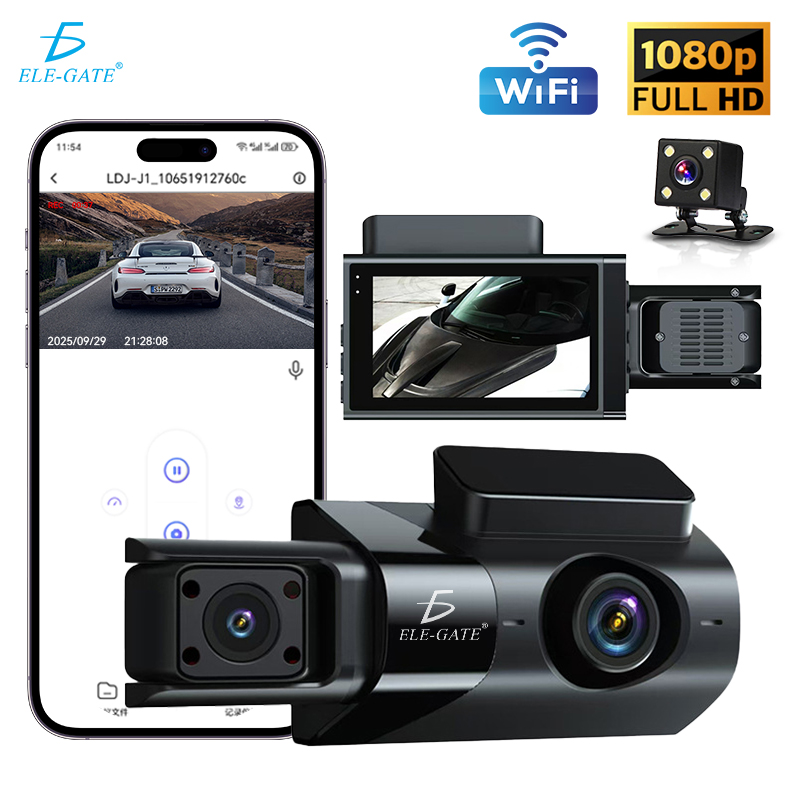 Dash Cam WiFi 3 Lentes 1080P Full HD Cámara para Auto DVR con Pantalla de 3"Visión Nocturna IR