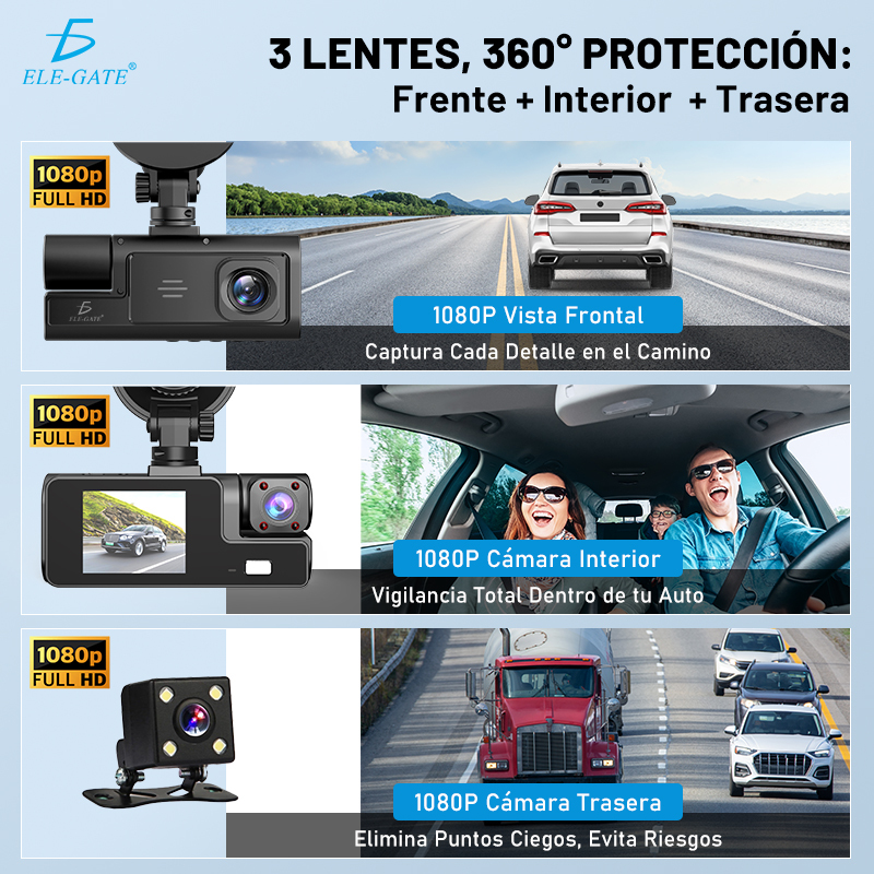 Cámara de Seguridad DVR (Frontal + Interior) con Pantalla Compacta de 2.0" Visión Nocturna IR con 3 Cámaras - Image 5
