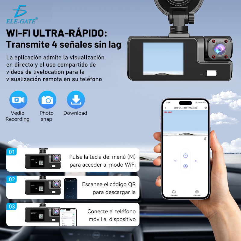 Cámara de Seguridad DVR (Frontal + Interior) con Pantalla Compacta de 2.0" Visión Nocturna IR con 3 Cámaras - Image 4