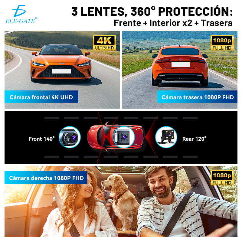 Cámara para Auto 4K 3 Canales con WiFi 5GHz Frontal 4K + Interior 1080P + Trasera 1080P - Image 5