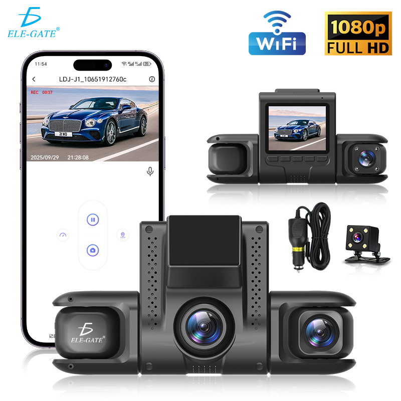 Cámara para Auto 4 Canales 360° 1080P HDR Dash Cam Frontal Trasera Lados e Interior