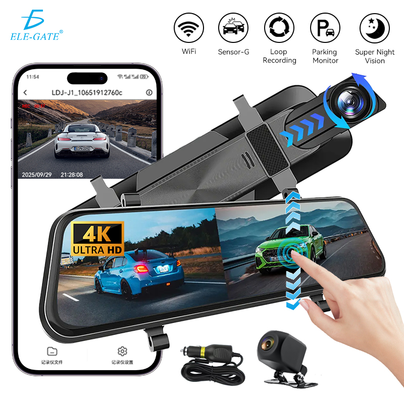 Cámara de Espejo Retrovisor Inteligente 4K con Pantalla IPS 10 Grabación Dual Cámara