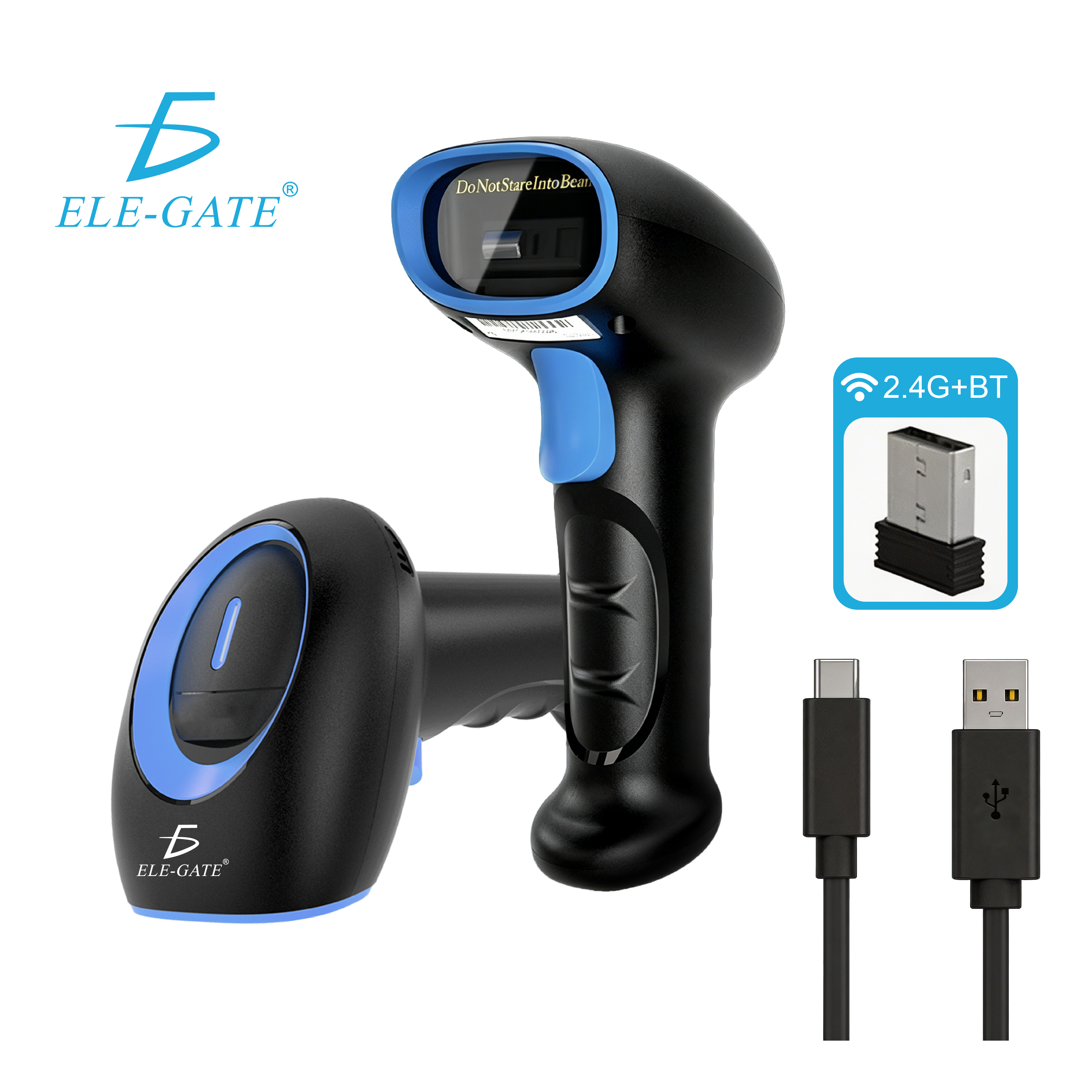 Lector de Código de Barras Inalámbrico Bluetooth USB 2.4G Escáner QR 1D/2D Recargable para POS Inventario Almacén