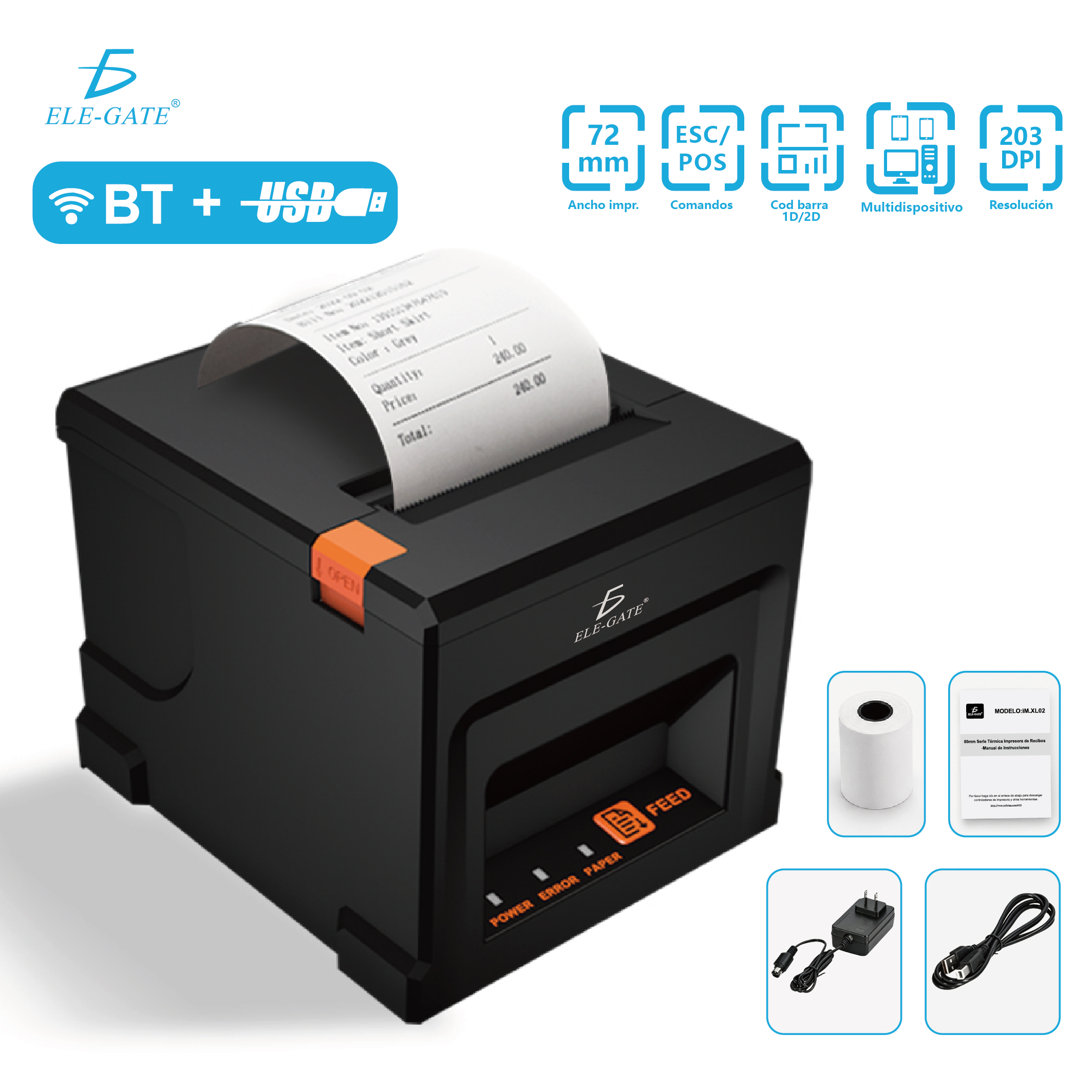 Impresora Térmica de Recibos 80 mm USB y Bluetooth – Impresión Rápida y Sin Tinta