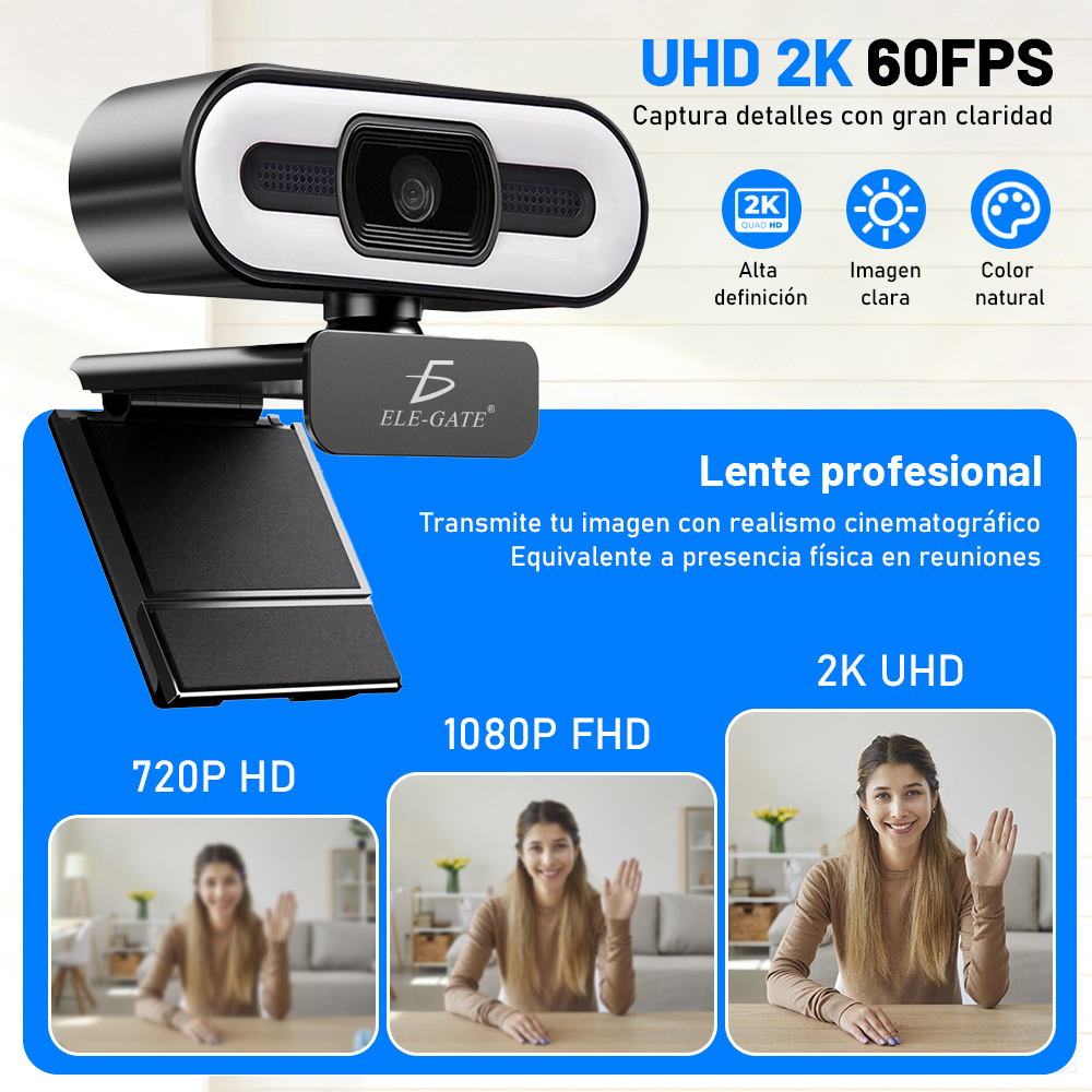 Cámara Web 2K Ultra HD Tipo C+USB con Luz de Relleno Enfoque Automático - Image 4