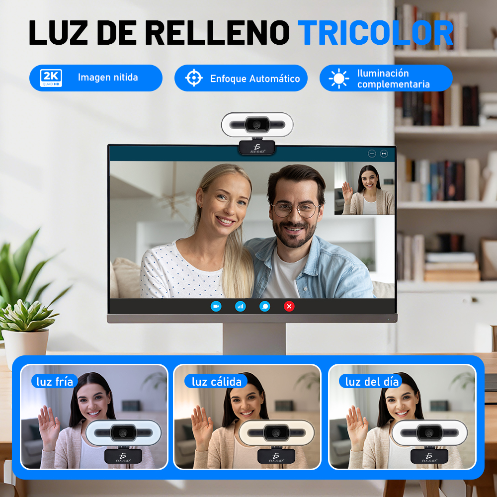 Cámara Web 2K Ultra HD Tipo C+USB con Luz de Relleno Enfoque Automático - Image 2
