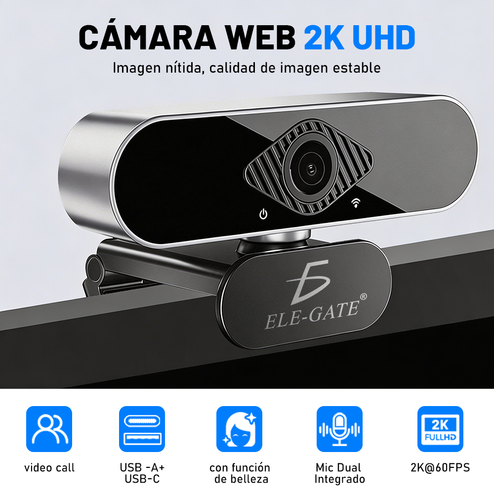Cámara Web Inteligente 2K con Micrófono HD Tipo C+USB Autoenfoque - Image 2