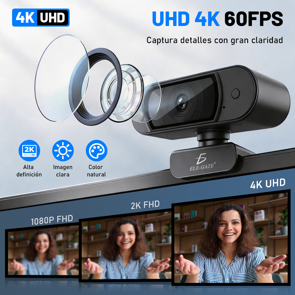 Webcam Ultra HD 4K Tipo C+USB con Doble Micrófono - Image 3