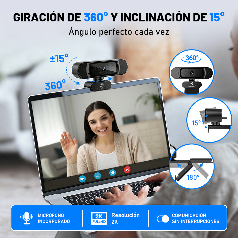 Webcam Ultra HD 4K Tipo C+USB con Doble Micrófono - Image 4