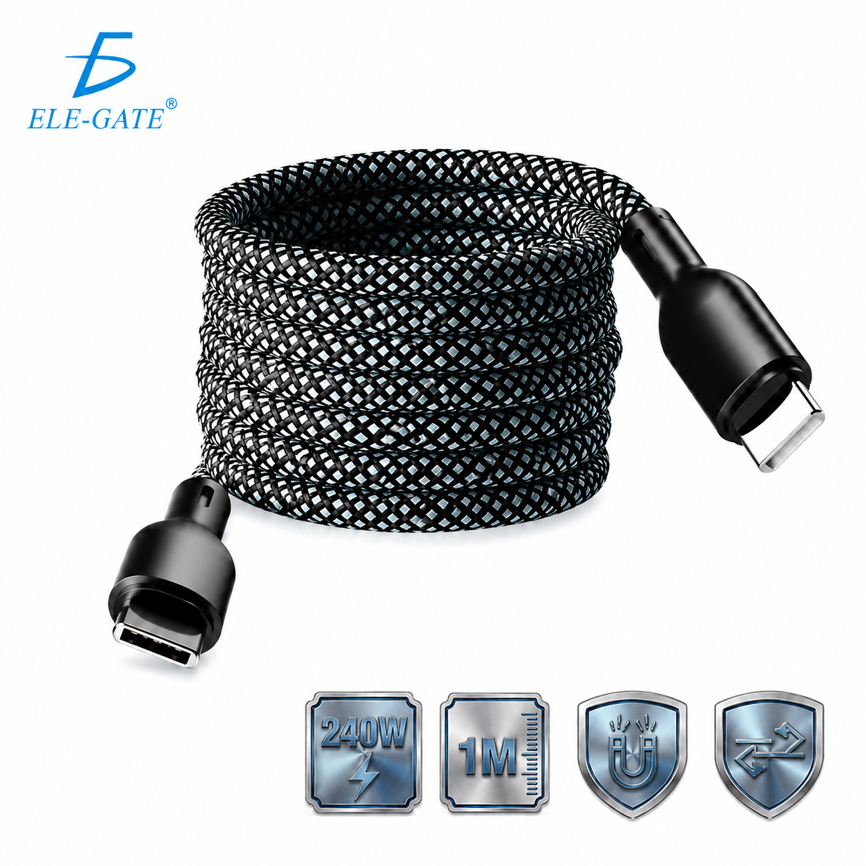 Cable magnético autoenrollable USB-C a USB-C con carga rápida hasta 240W