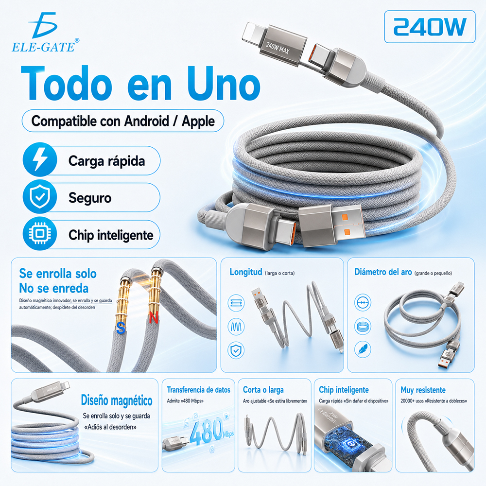 Cable inteligente magnético 240W Con carga rápida - Image 3