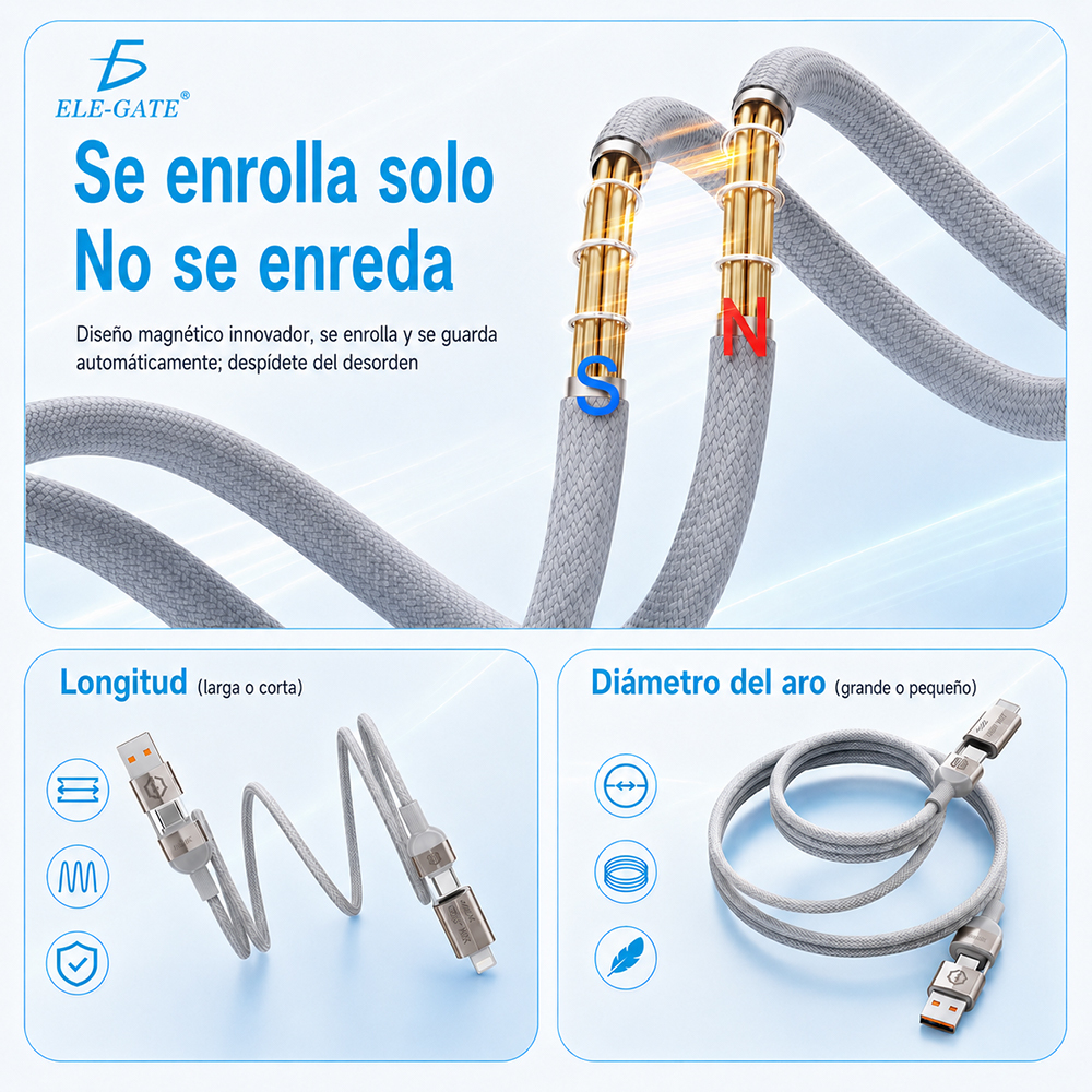 Cable Cargador Inteligente Magnético 65W para Auto Carga Rápida - Image 5