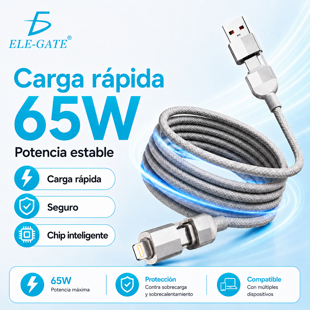 Cable Cargador Inteligente Magnético 65W para Auto Carga Rápida - Image 3