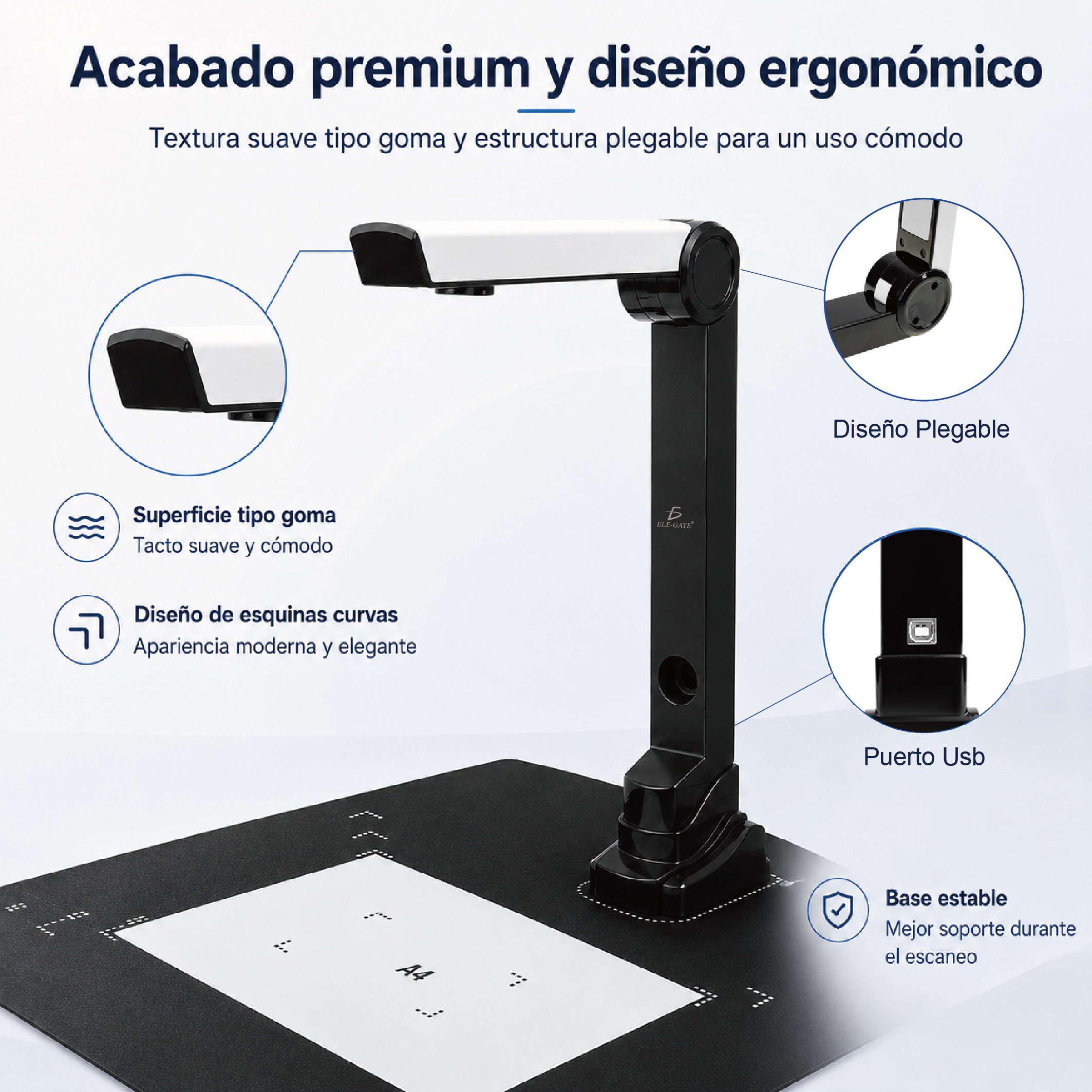 Escáner de documentos plegable USB 2.0 para oficina y escuela