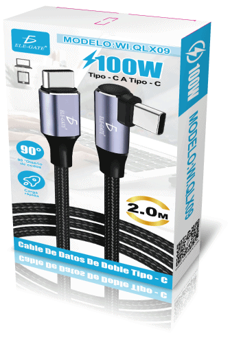 Cable USB-C a USB-C Ángulo 90° de 2M Carga rápida 100 W Trenzado diseño reforzado para uso diario. - Image 5