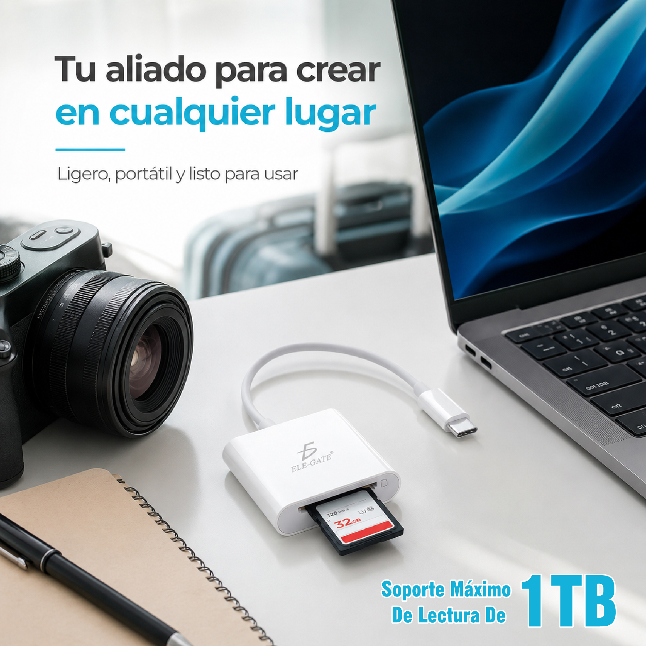 Lector de Tarjetas USB-C 2 en 1 para SD y TF/MicroSD para Celular Tablet y Laptop - Image 4