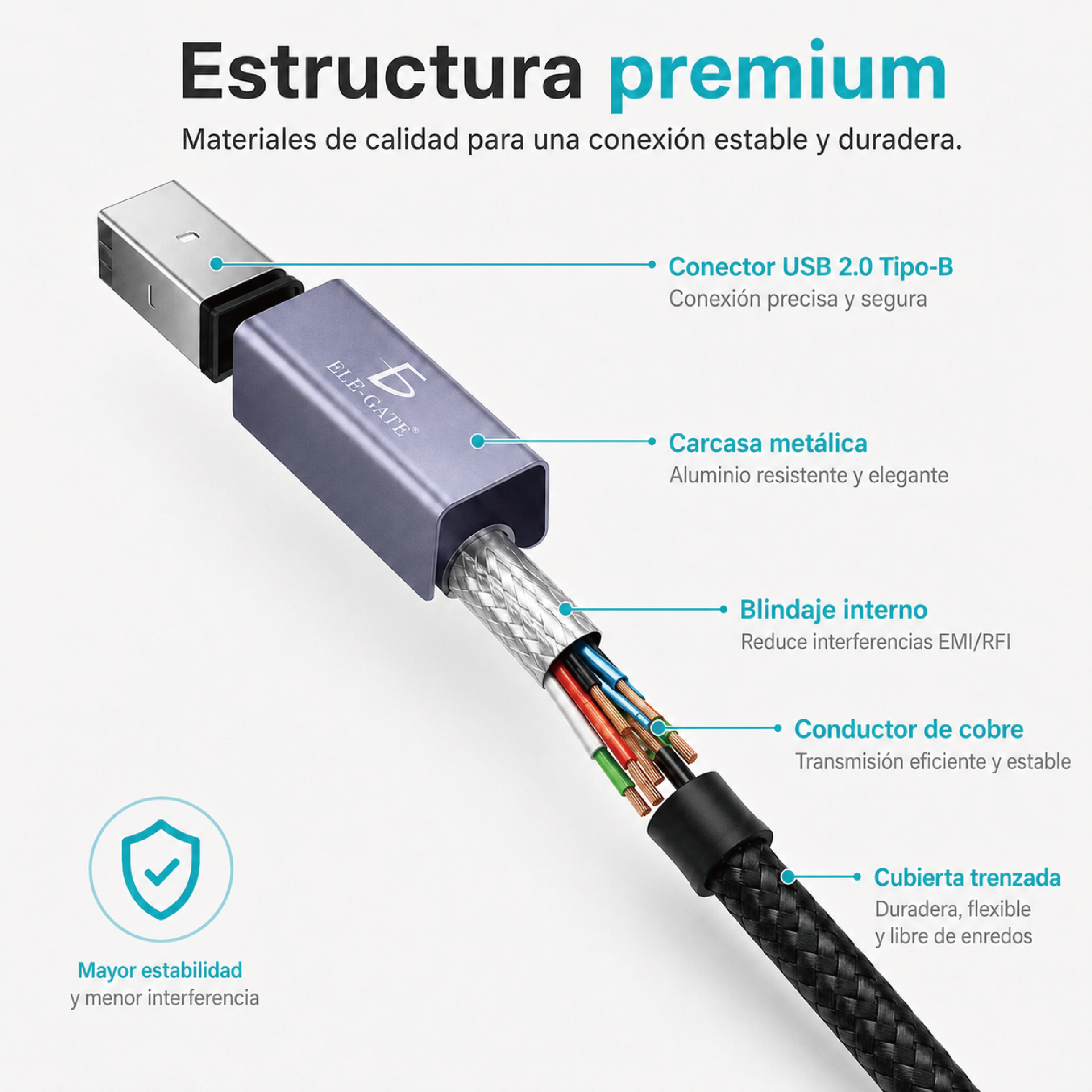 Cable USB-C a USB 2.0 Tipo-B 2M Trenzado para Impresora, Escáner, MIDI e Interfaces de Audio - Image 2