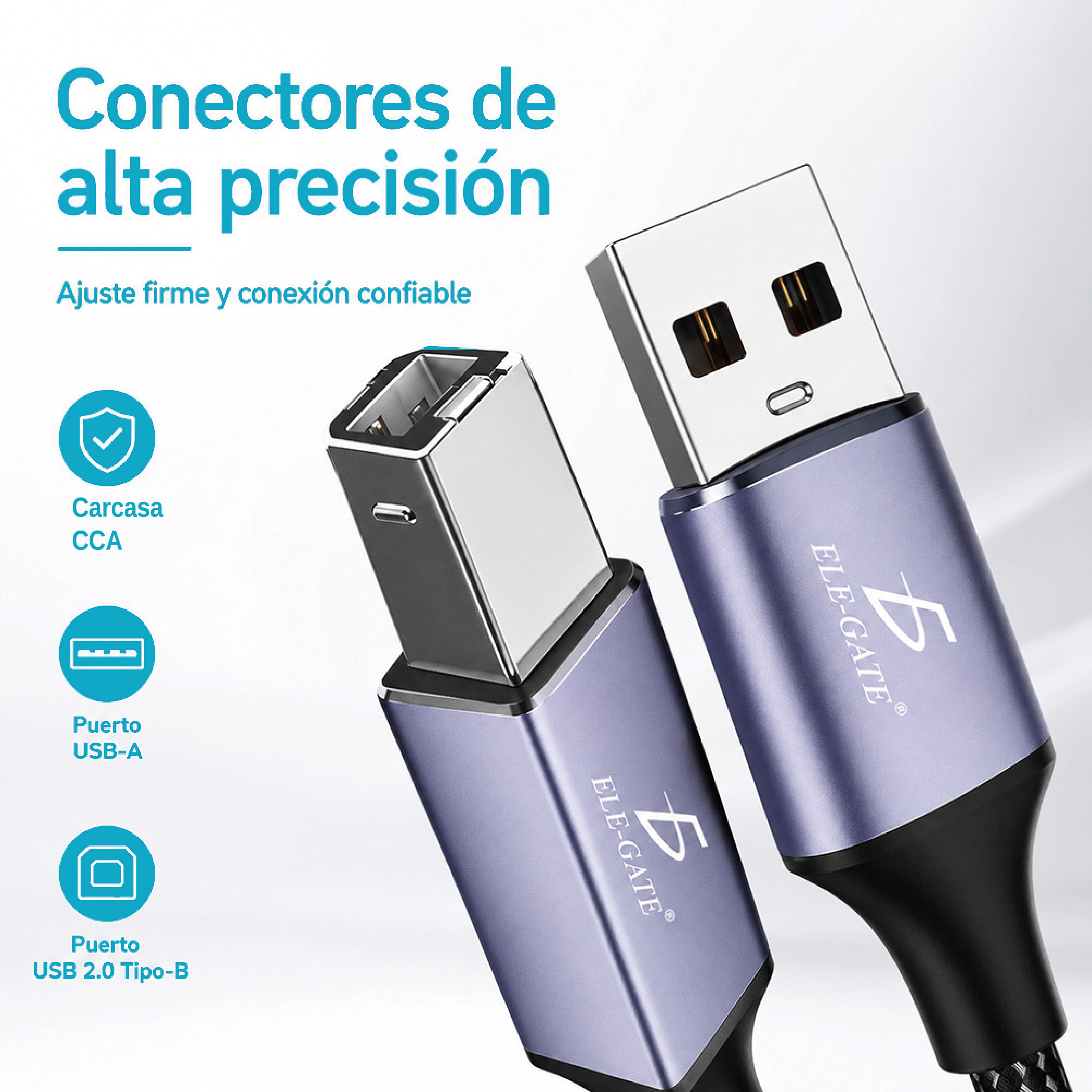 Cable USB Tipo-B 2.0 de 2M Trenzado para Impresora, Escáner, MIDI, DAC e Interfaz de Audio - Image 3