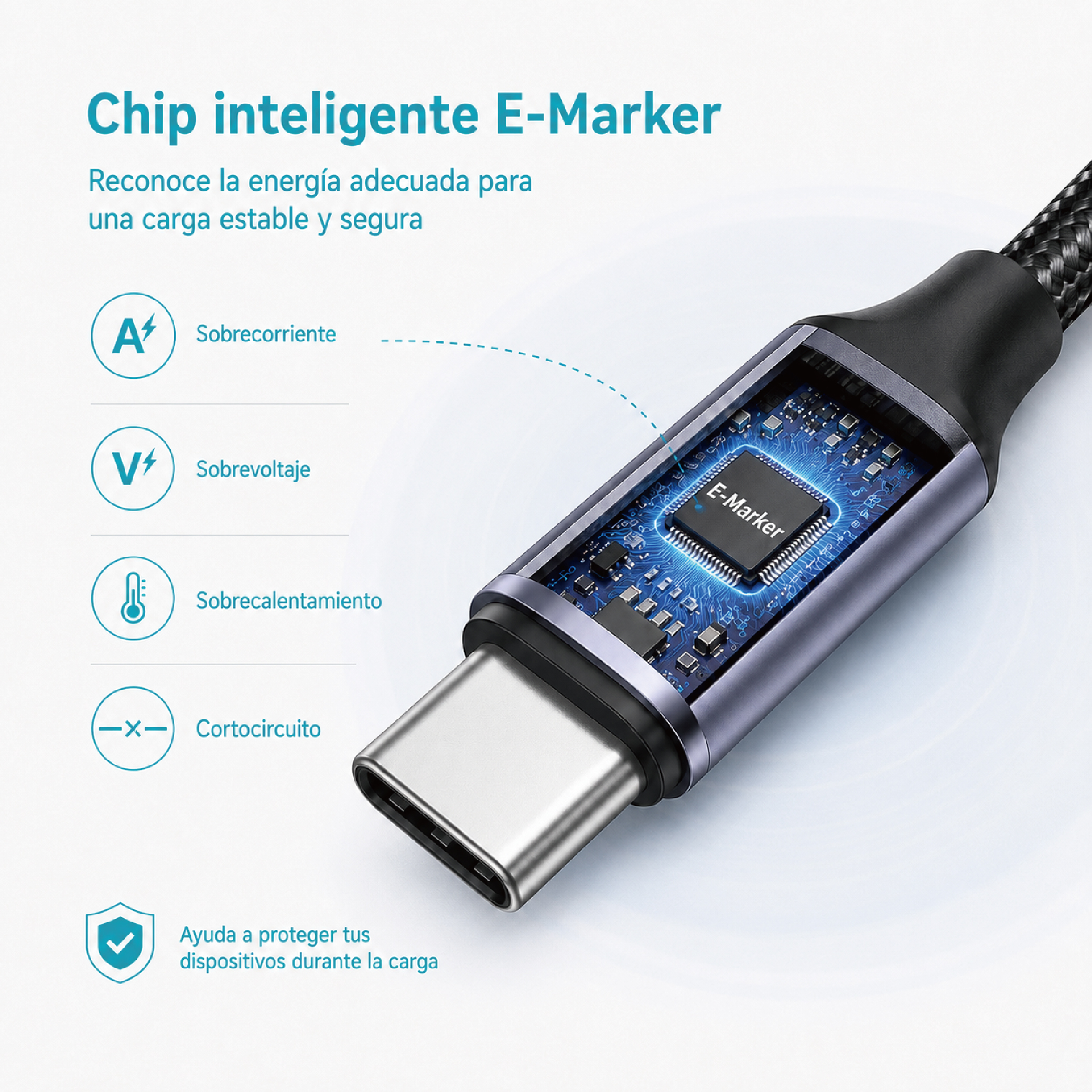Cable USB-C a USB-C Ángulo 90° de 2M Carga rápida 100 W Trenzado diseño reforzado para uso diario. - Image 3