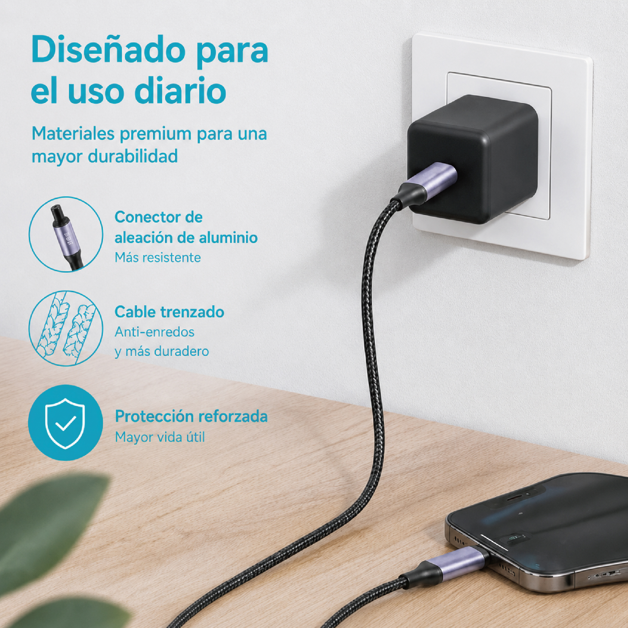 Cable Lightning USB-A 2 Metros Trenzado | Carga 2.4A para iPhone y iPad - Image 4