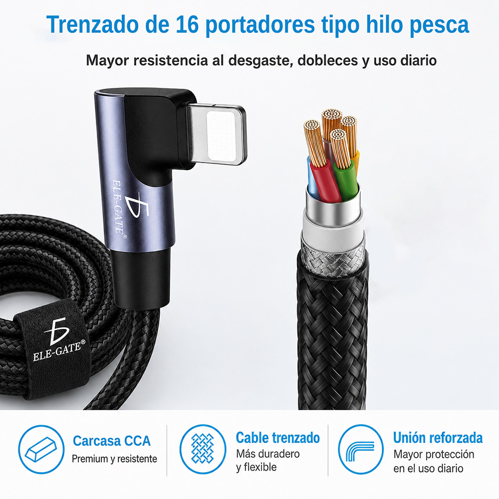 Cable USB-A a USB-C 2m 90° Trenzado Reforzado para iPhone Android y Nintendo Switch 2.4A - Image 4