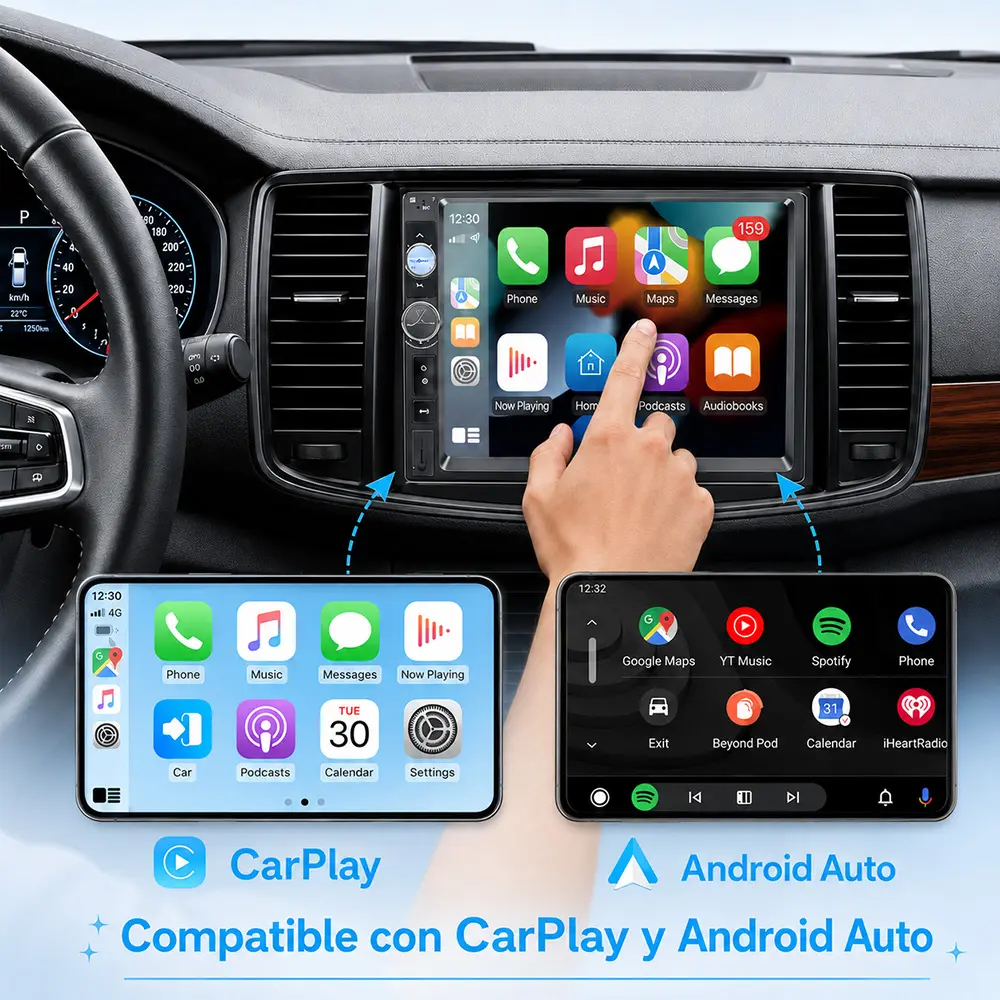 Autoestéreo inalámbrico 7", Pantalla IPS HD, CarPlay, Android Auto, BT5.0, TP Capacitivo - Imagen 2