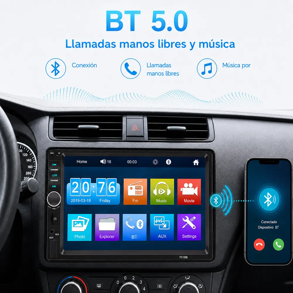 Autoestéreo inalámbrico 7", Pantalla IPS HD, CarPlay, Android Auto, BT5.0, TP Capacitivo - Imagen 3