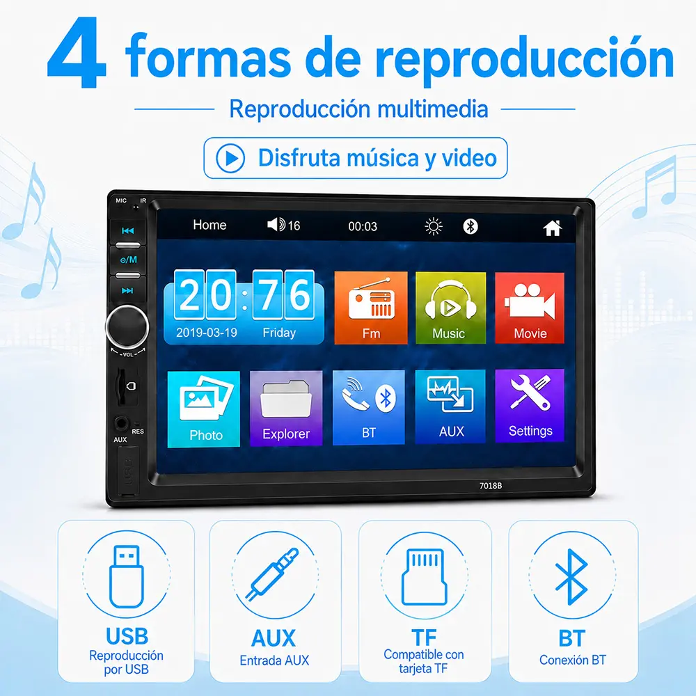 Autoestéreo inalámbrico 7", Pantalla IPS HD, CarPlay, Android Auto, BT5.0, TP Capacitivo - Imagen 4