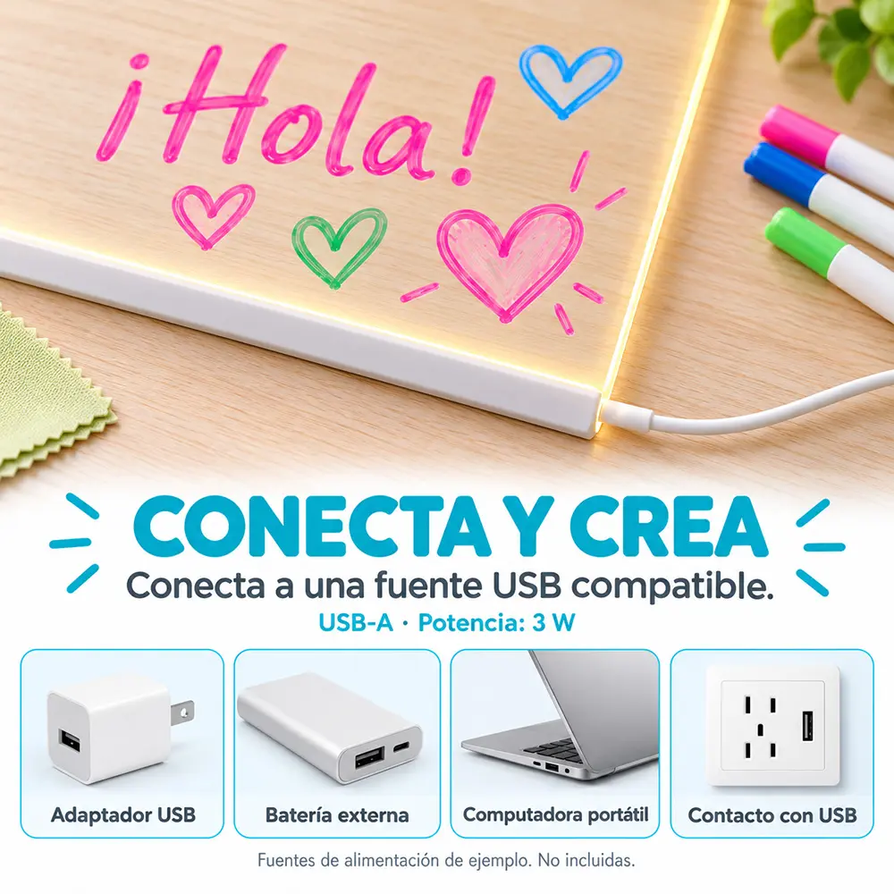 Pizarra Acrílica LED 35x26 cm USB para Dibujar, Escribir y Crear con Luz - Imagen 3