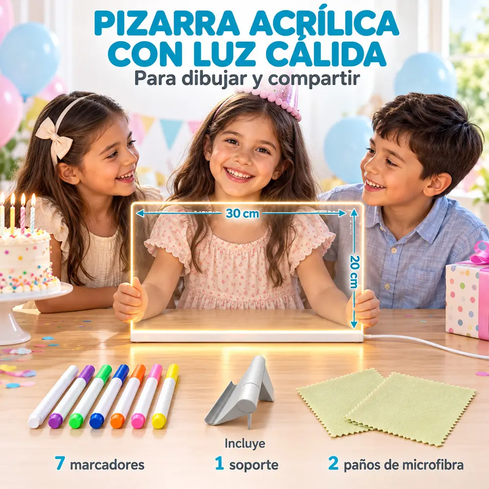 Pizarra Acrílica LED 35x26 cm USB para Dibujar, Escribir y Crear con Luz - Imagen 4