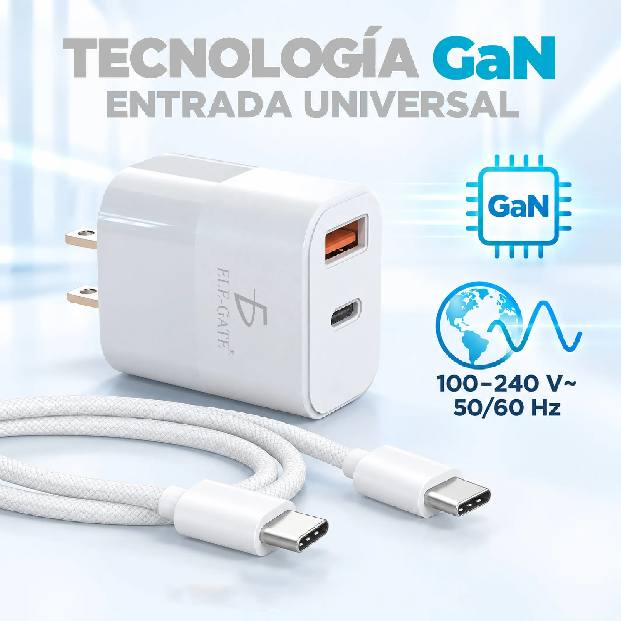 Cargador GaN 30 W USB-C y USB-A con cable C-C de 1.5 m - Imagen 4