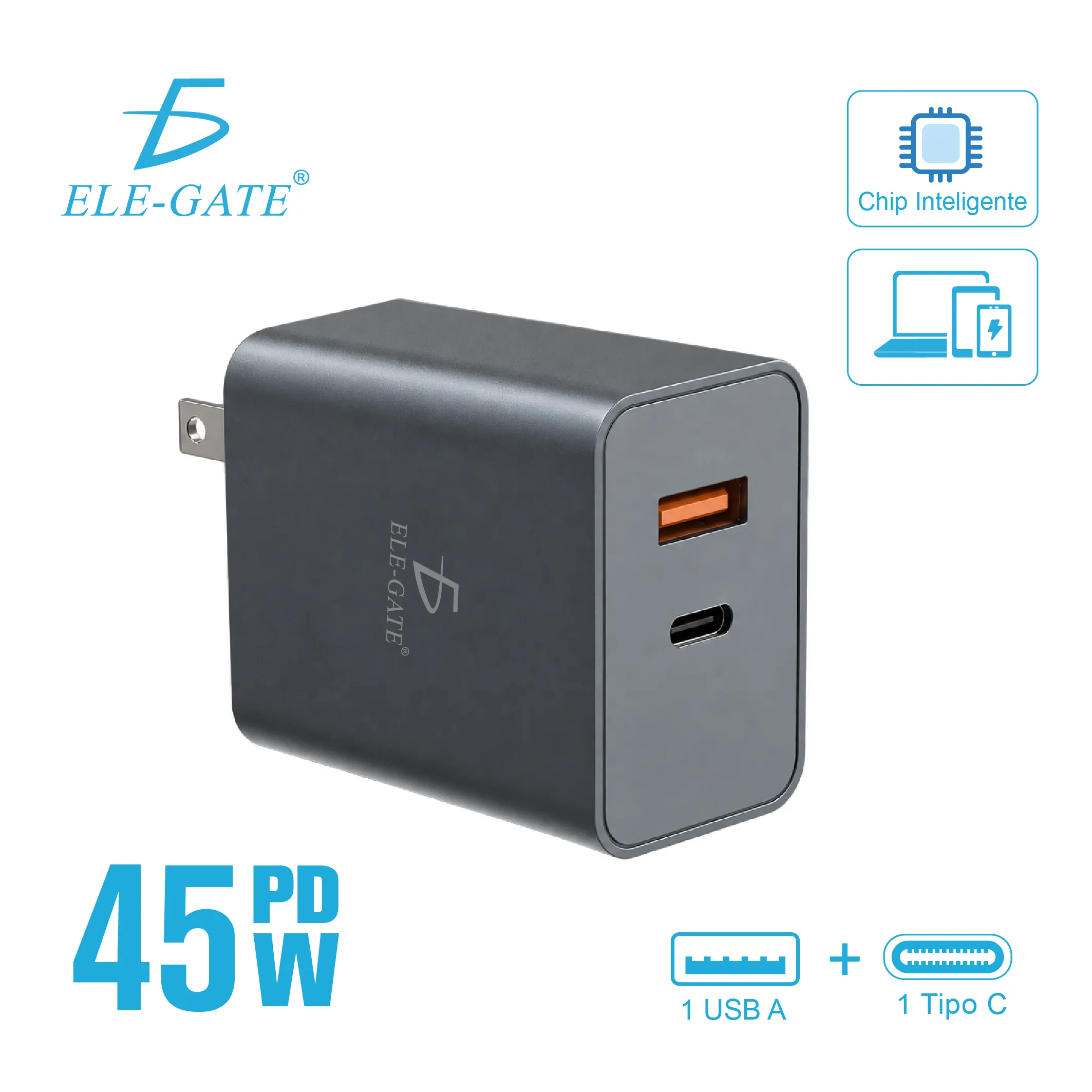 Cargador inteligente 45 W para celulares tablets y laptops