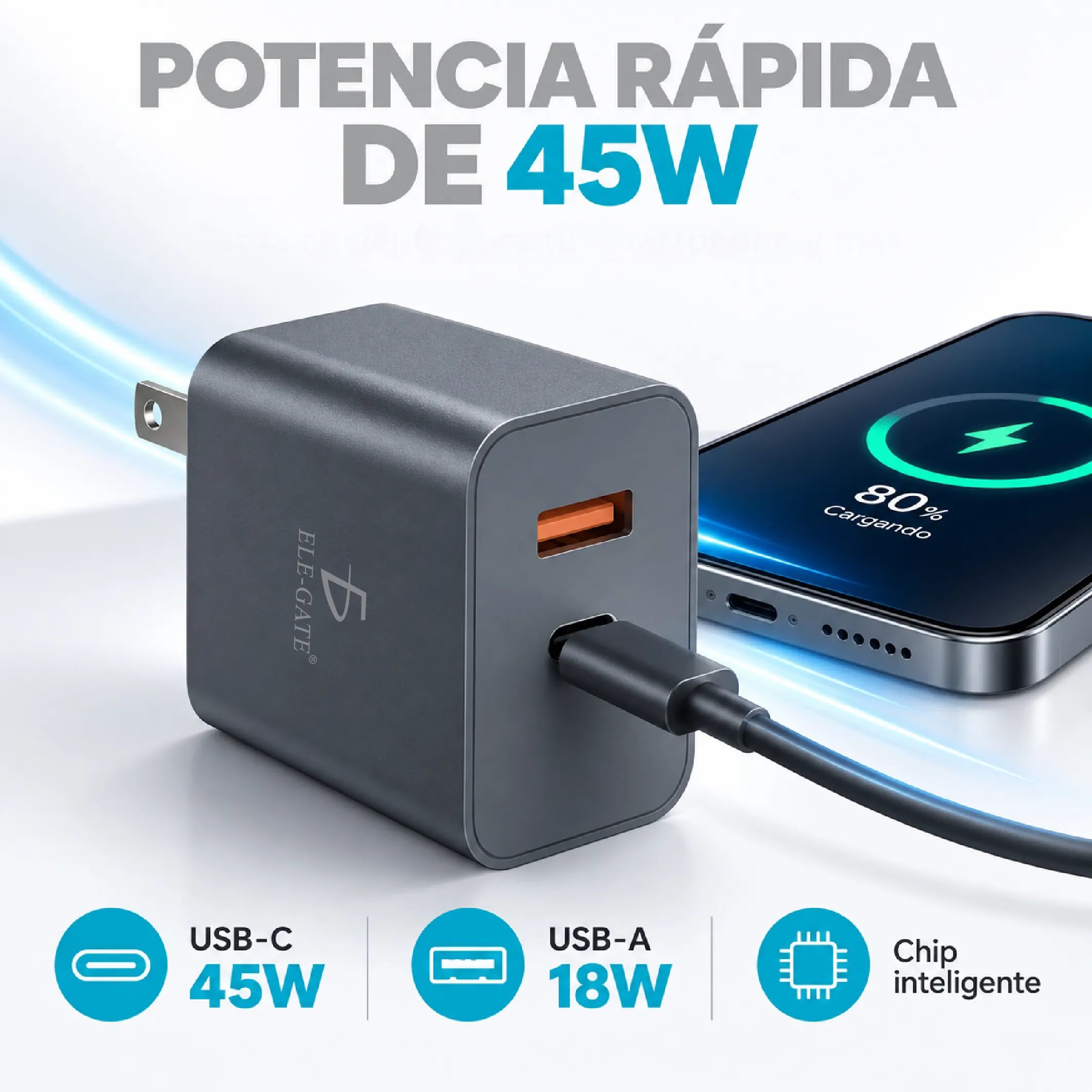 Cargador inteligente 45 W para celulares tablets y laptops - Imagen 3