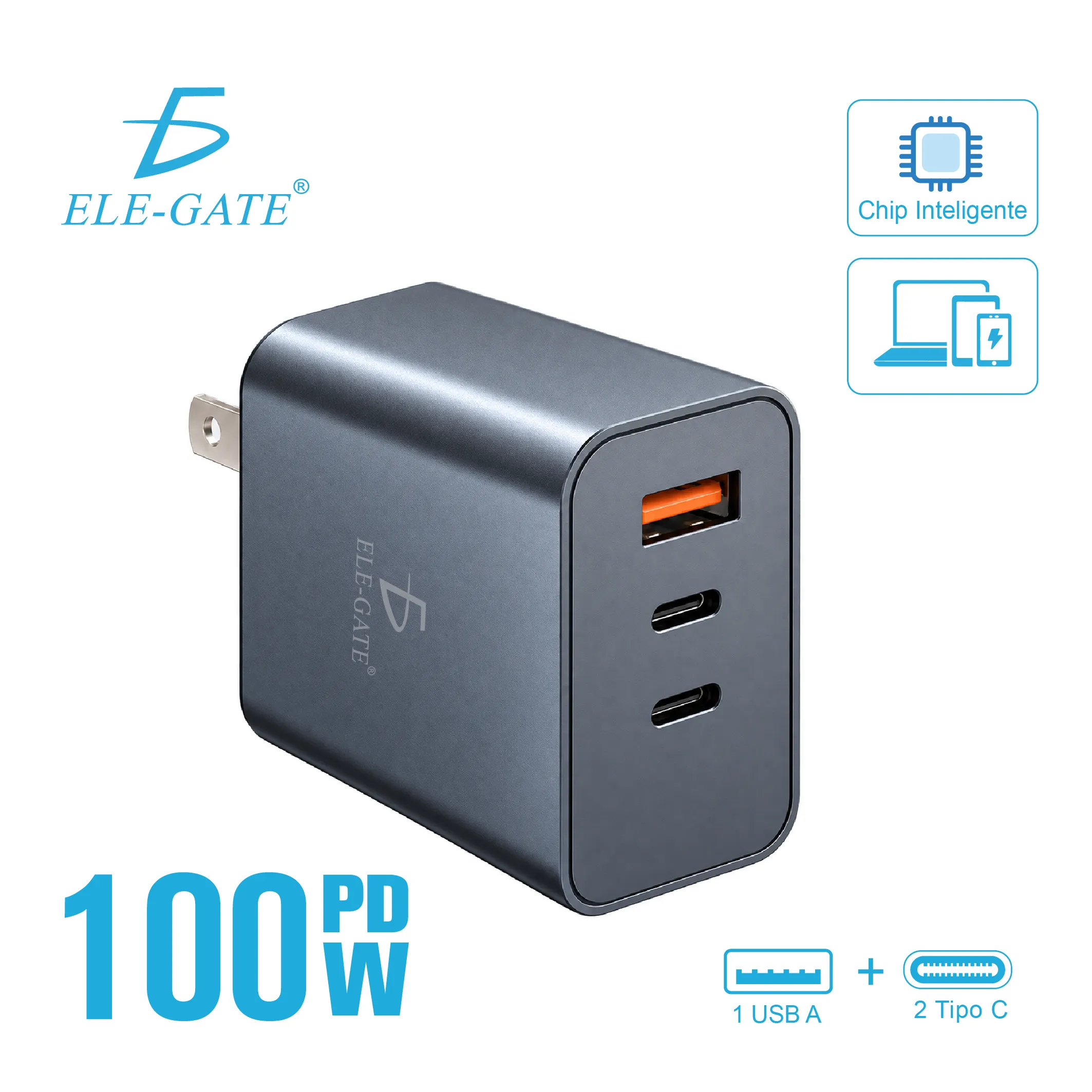 Cargador inteligente 100 W para celulares tablets y laptops